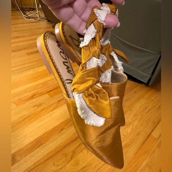 Sam Edelman Shoes Gold Cream Slingback Flats Unique Boho Funky Artsy Coquette - Picture 4 of 8